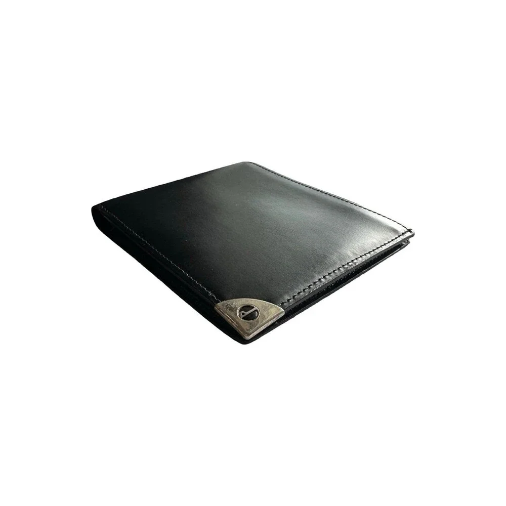 Authentic Dunhill Men’s Black Leather Bifold Wallet - Silver Crest Logo Corner